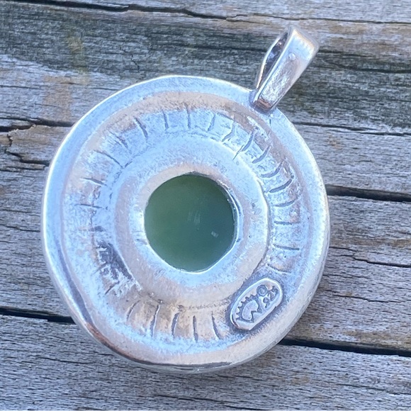 Wolf Dance Pendant .925 Sterling Silver w/ genuine Jade gem made in the USA - Picture 7 of 10